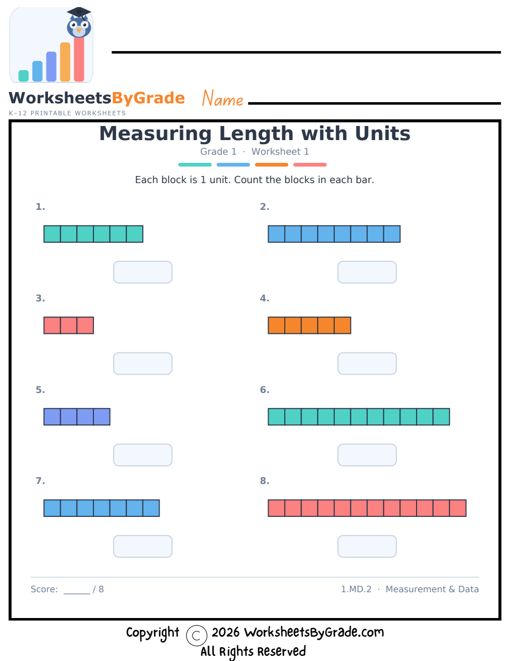 Measuring Length with Units — Grade 1 Worksheet 1 preview
