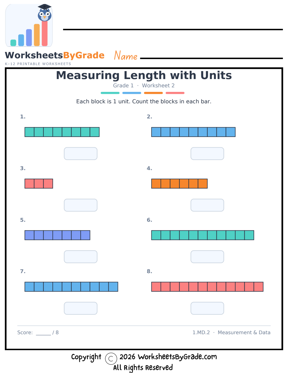 Measuring Length with Units — Grade 1 Worksheet 2 preview