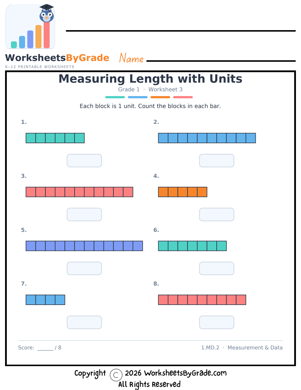 Measuring Length with Units — Grade 1 Worksheet 3 preview