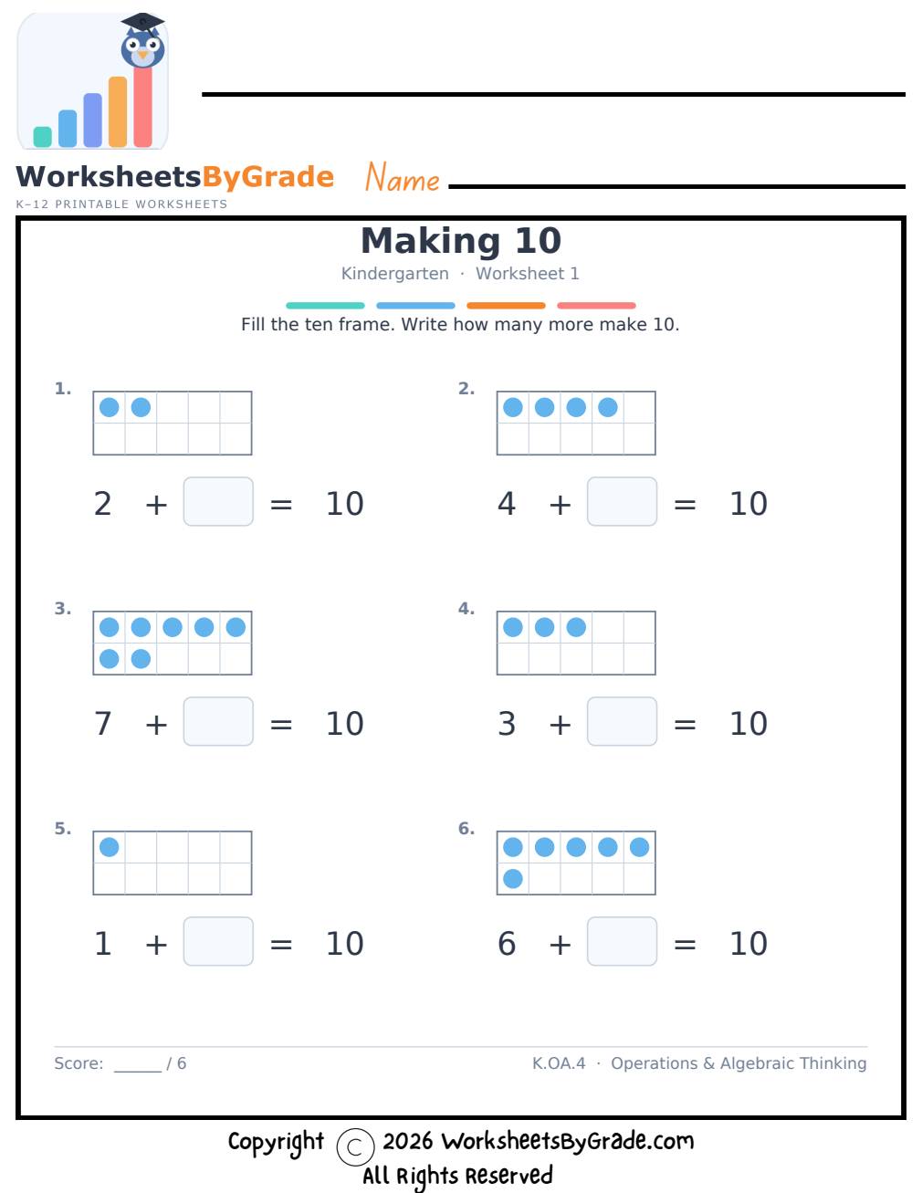 Making 10 — Kindergarten Worksheet 1 preview