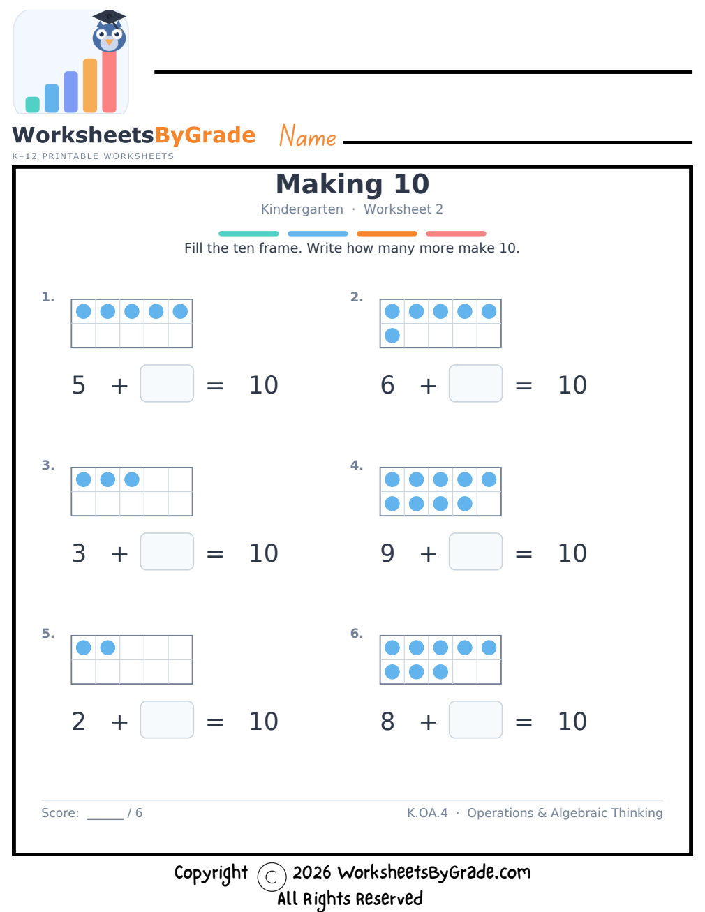 Making 10 — Kindergarten Worksheet 2 preview