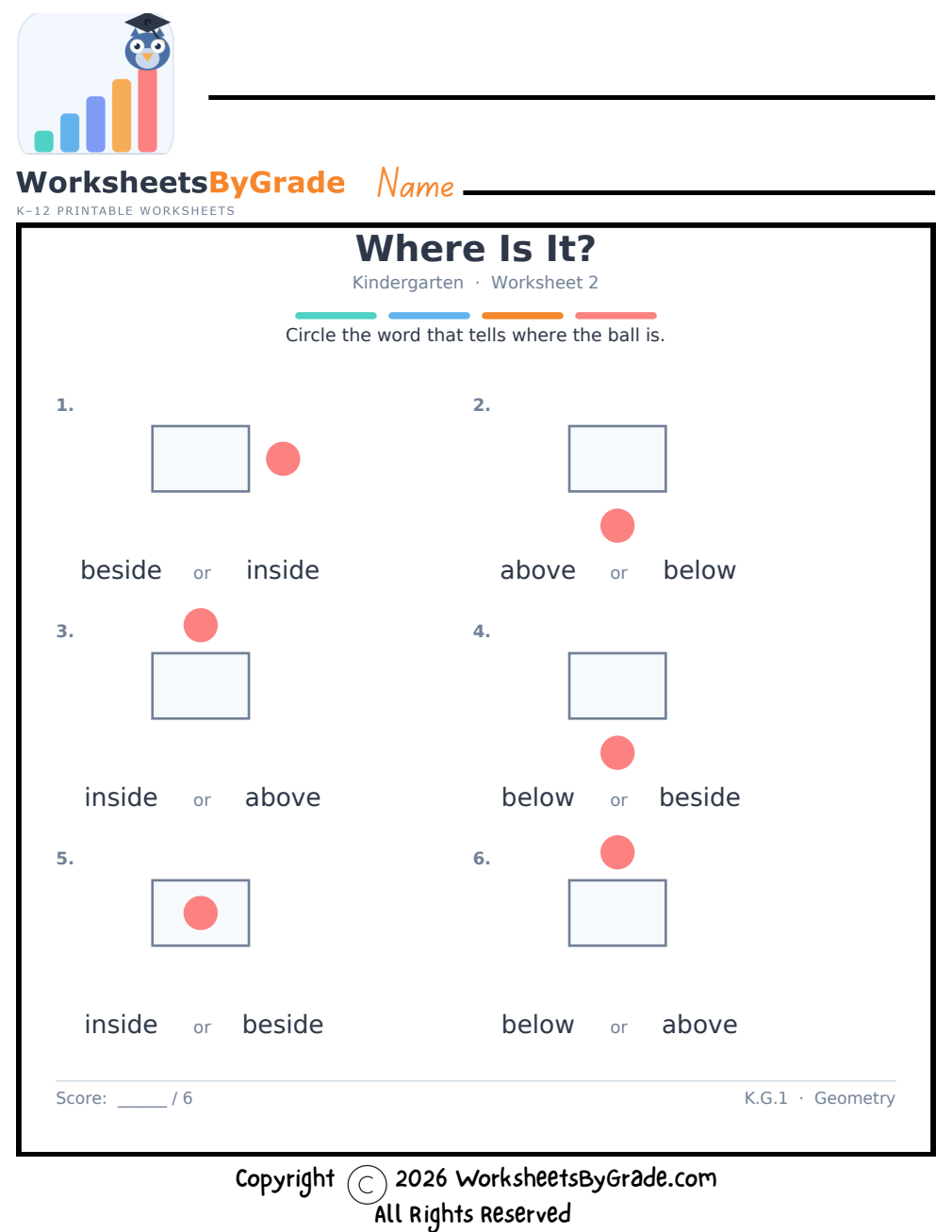 Where Is It? — Kindergarten Worksheet 2 preview