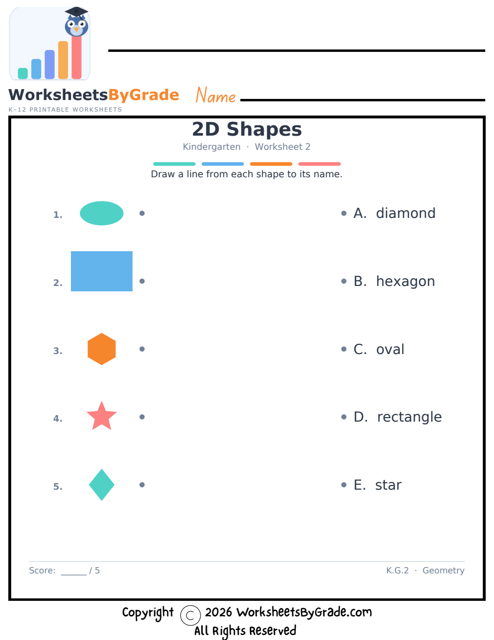 2D Shapes — Kindergarten Worksheet 2 preview