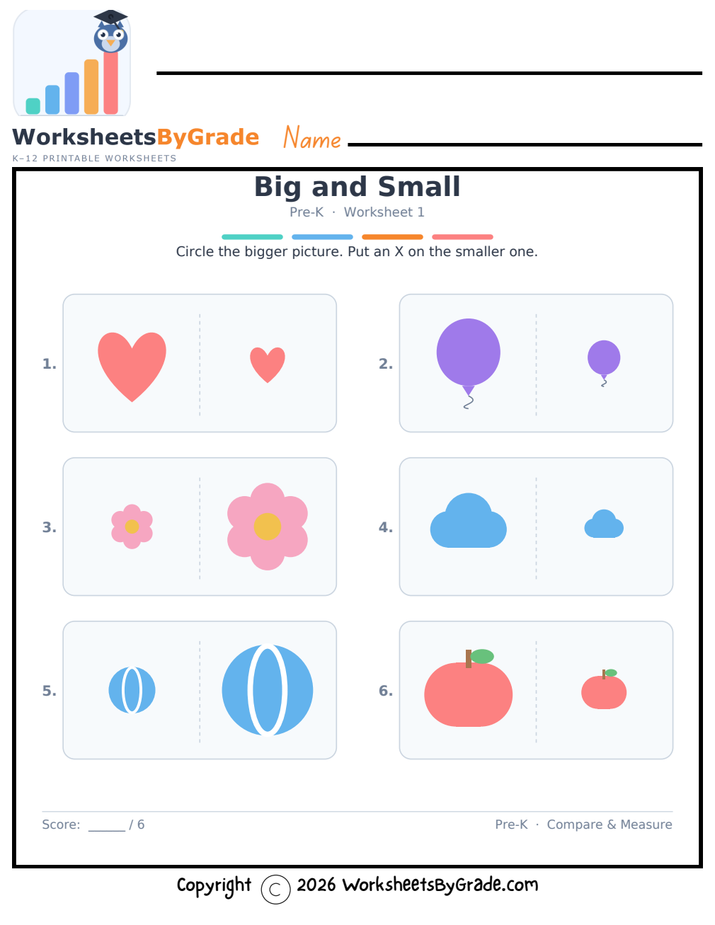 Big and Small — Pre-K Worksheet 1 preview