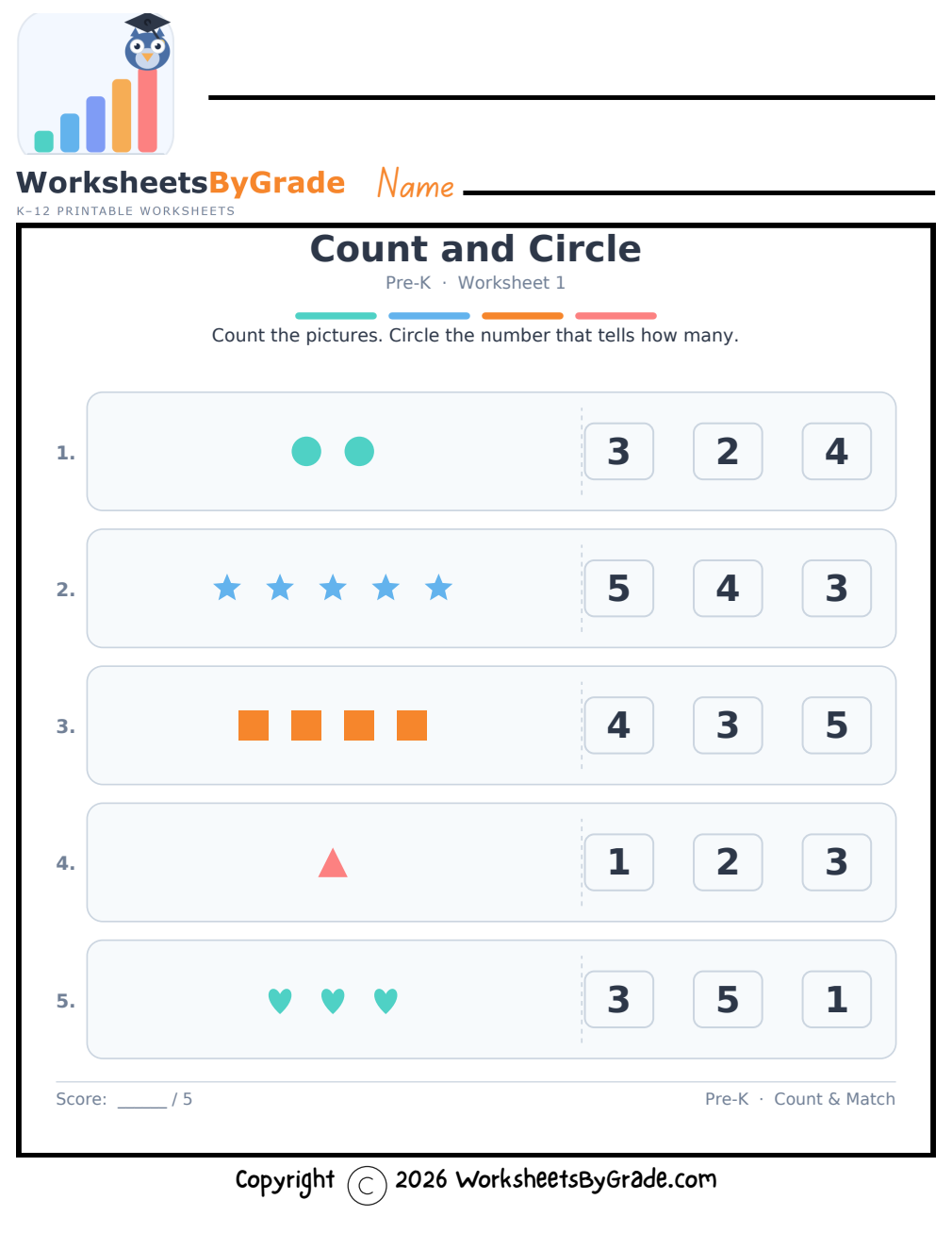 Count and Circle — Pre-K Worksheet 1 preview