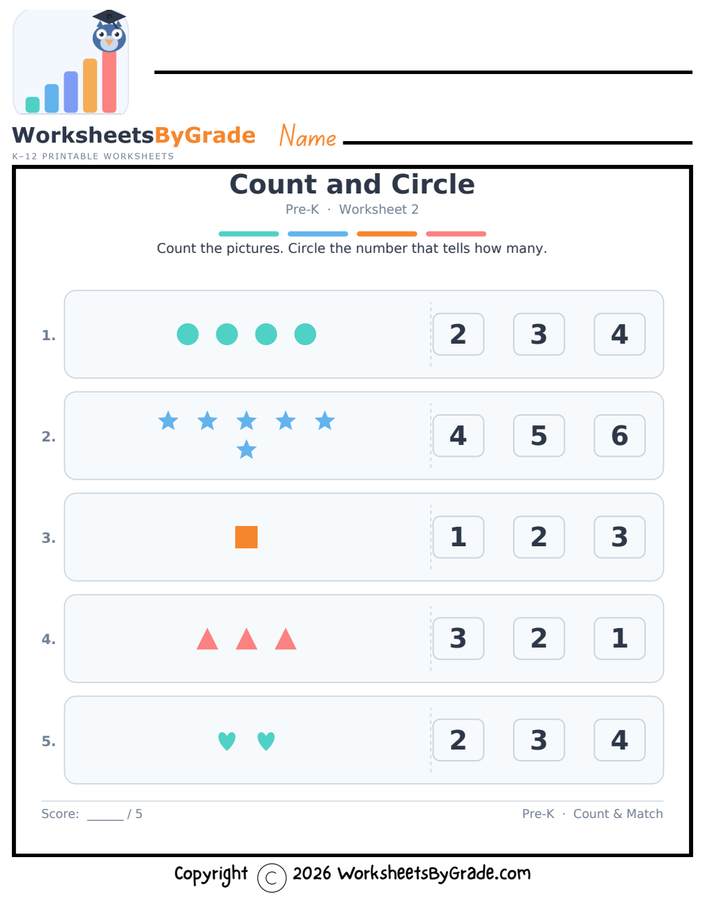Count and Circle — Pre-K Worksheet 2 preview