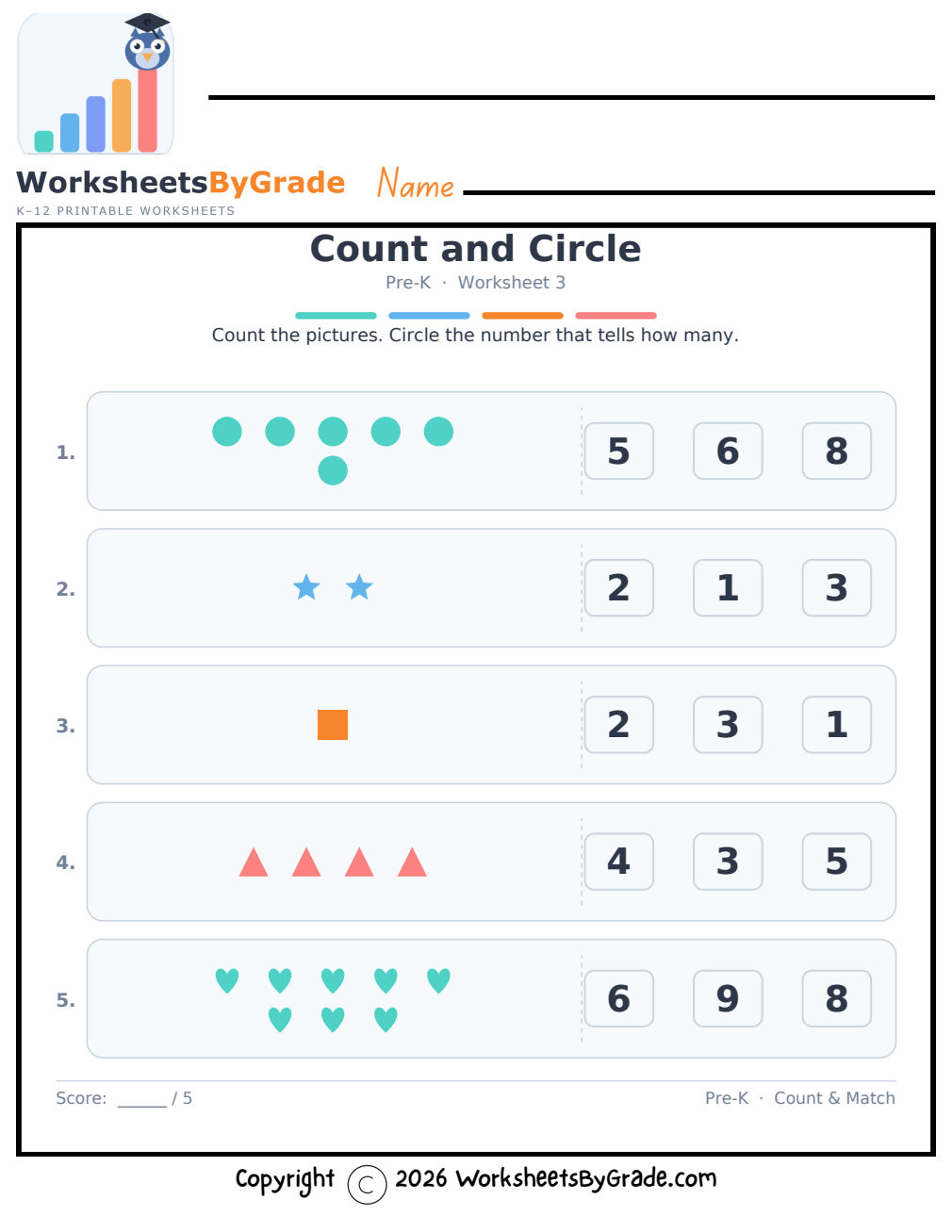 Count and Circle — Pre-K Worksheet 3 preview