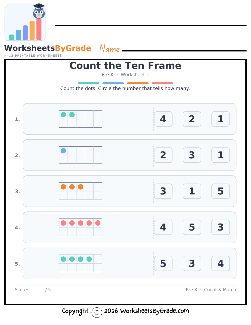 Count the Ten Frame — Pre-K Worksheet 1 preview