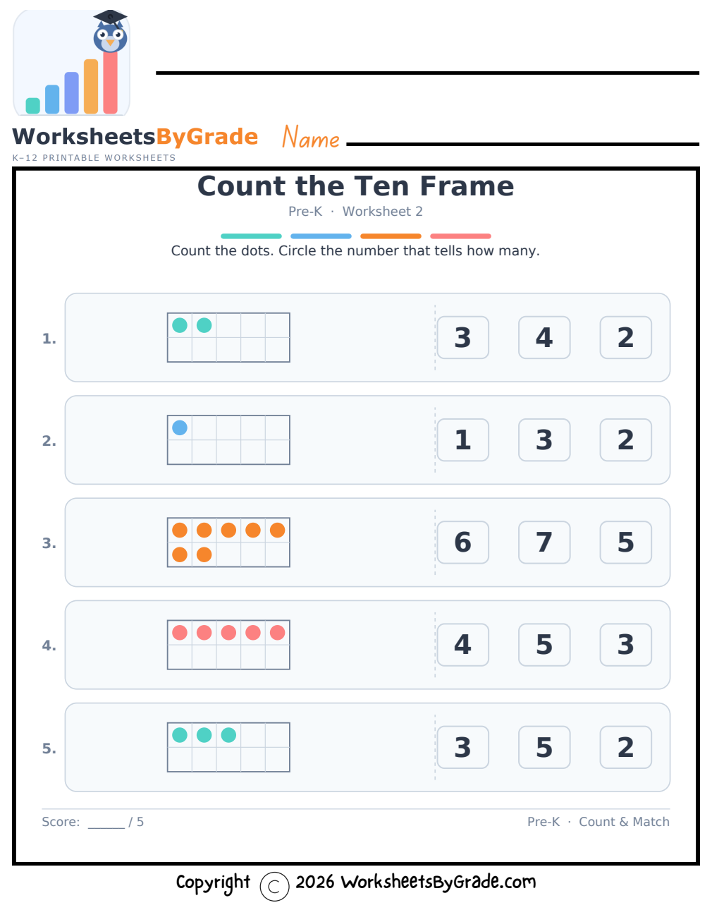 Count the Ten Frame — Pre-K Worksheet 2 preview
