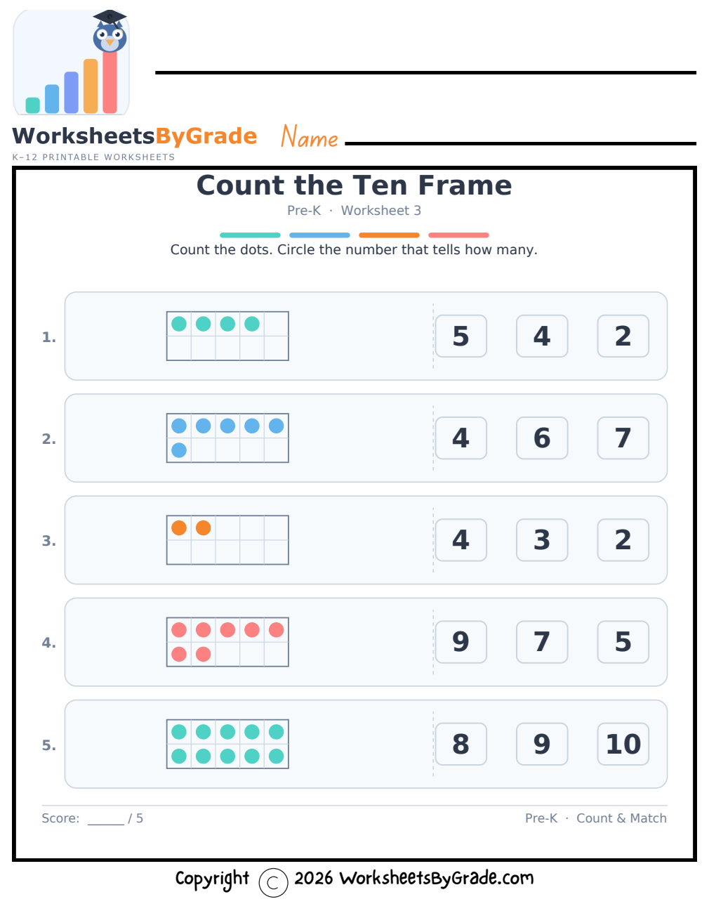 Count the Ten Frame — Pre-K Worksheet 3 preview