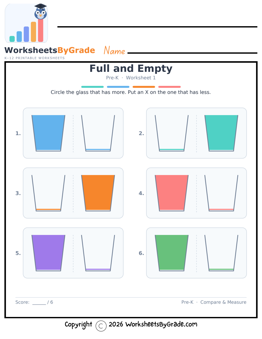 Full and Empty — Pre-K Worksheet 1 preview
