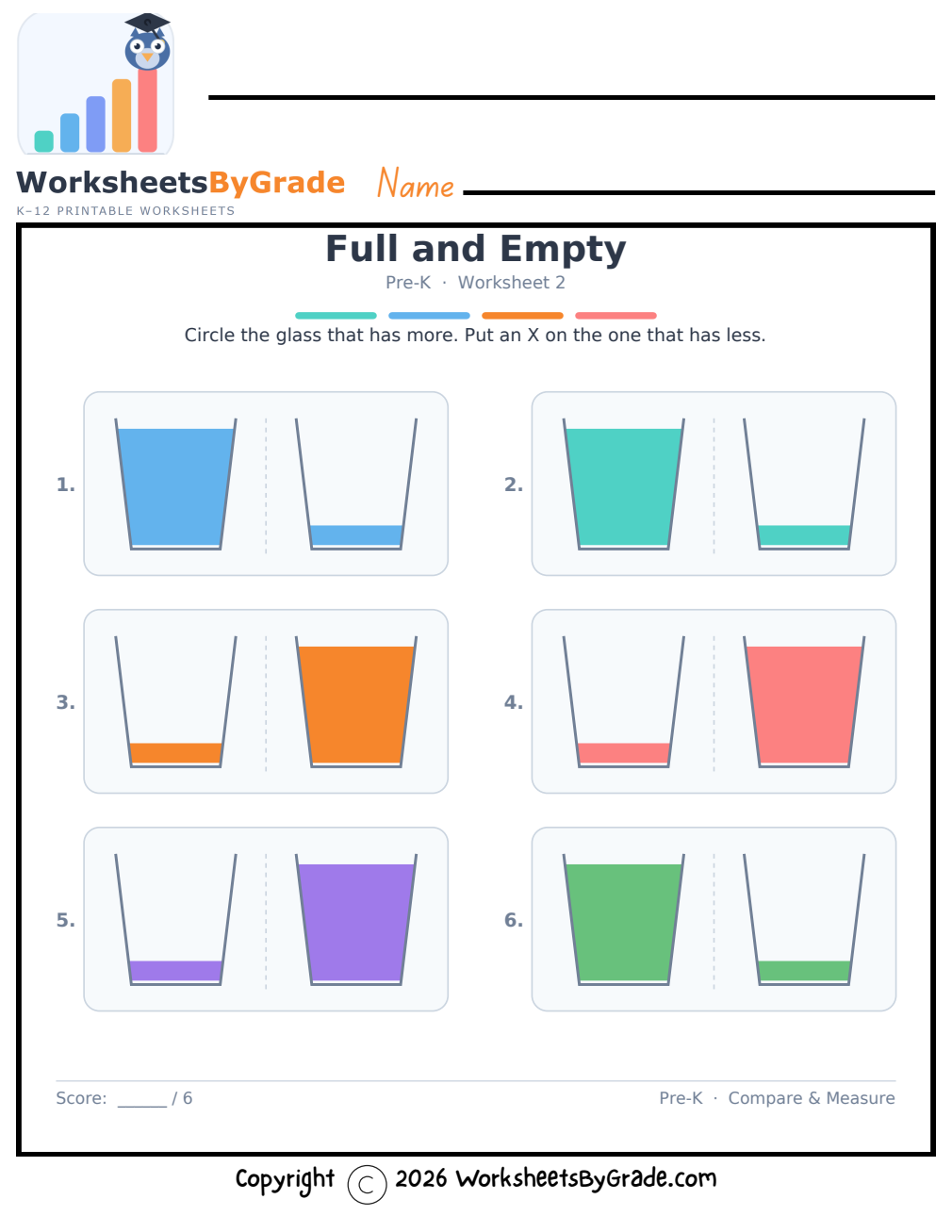 Full and Empty — Pre-K Worksheet 2 preview