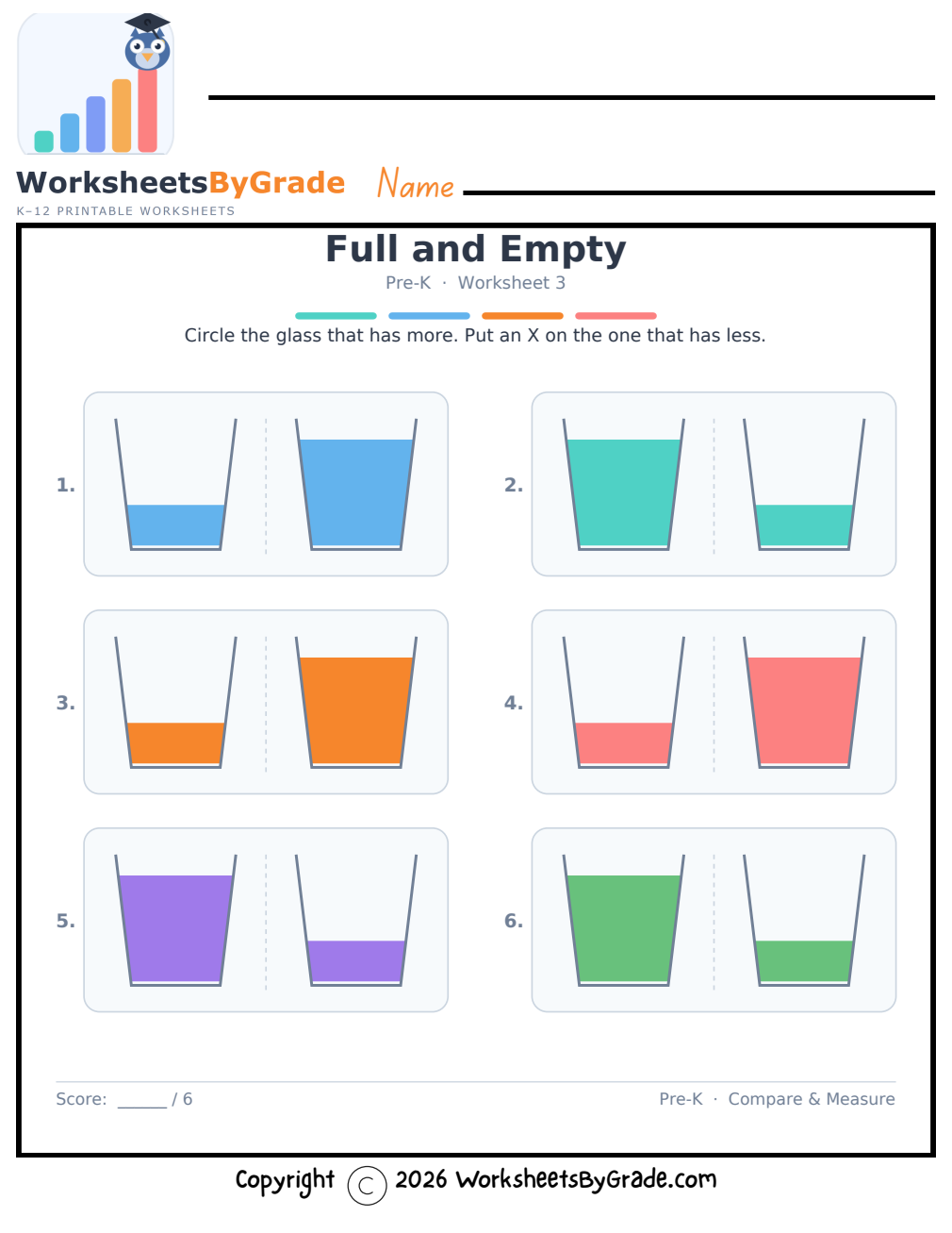 Full and Empty — Pre-K Worksheet 3 preview