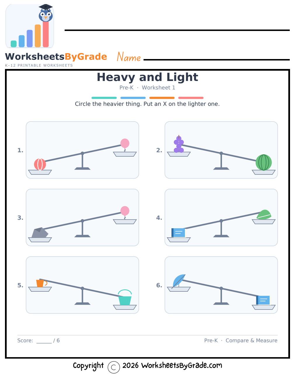 Heavy and Light — Pre-K Worksheet 1 preview