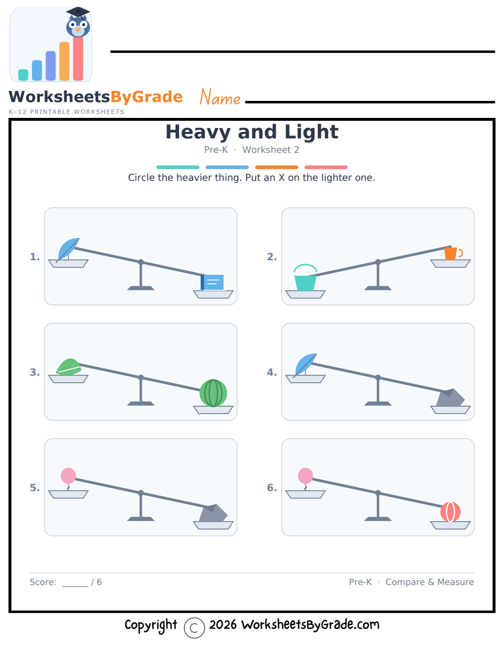 Heavy and Light — Pre-K Worksheet 2 preview