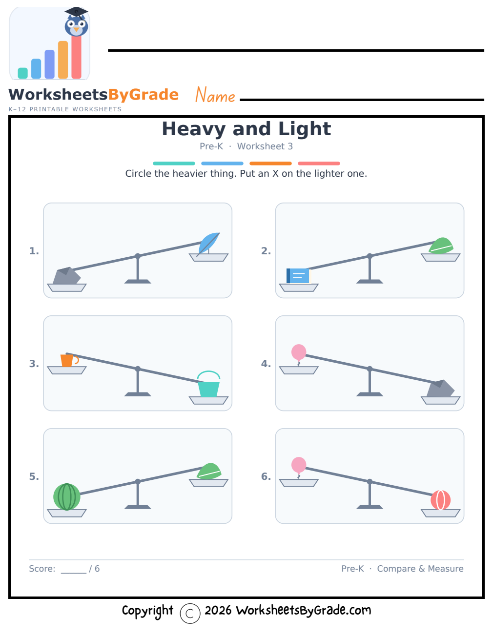 Heavy and Light — Pre-K Worksheet 3 preview