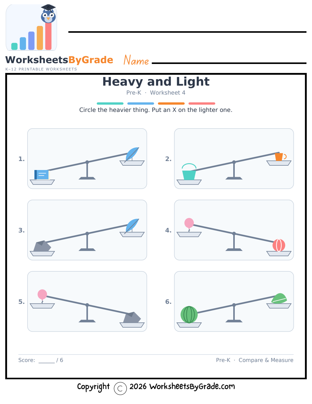 Heavy and Light — Pre-K Worksheet 4 preview