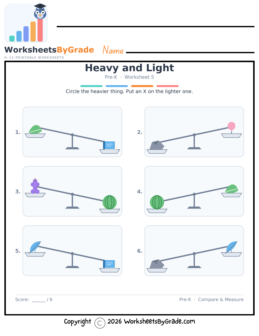 Heavy and Light — Pre-K Worksheet 5 preview