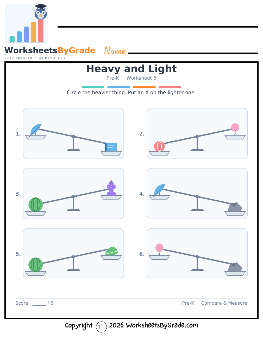 Heavy and Light — Pre-K Worksheet 6 preview