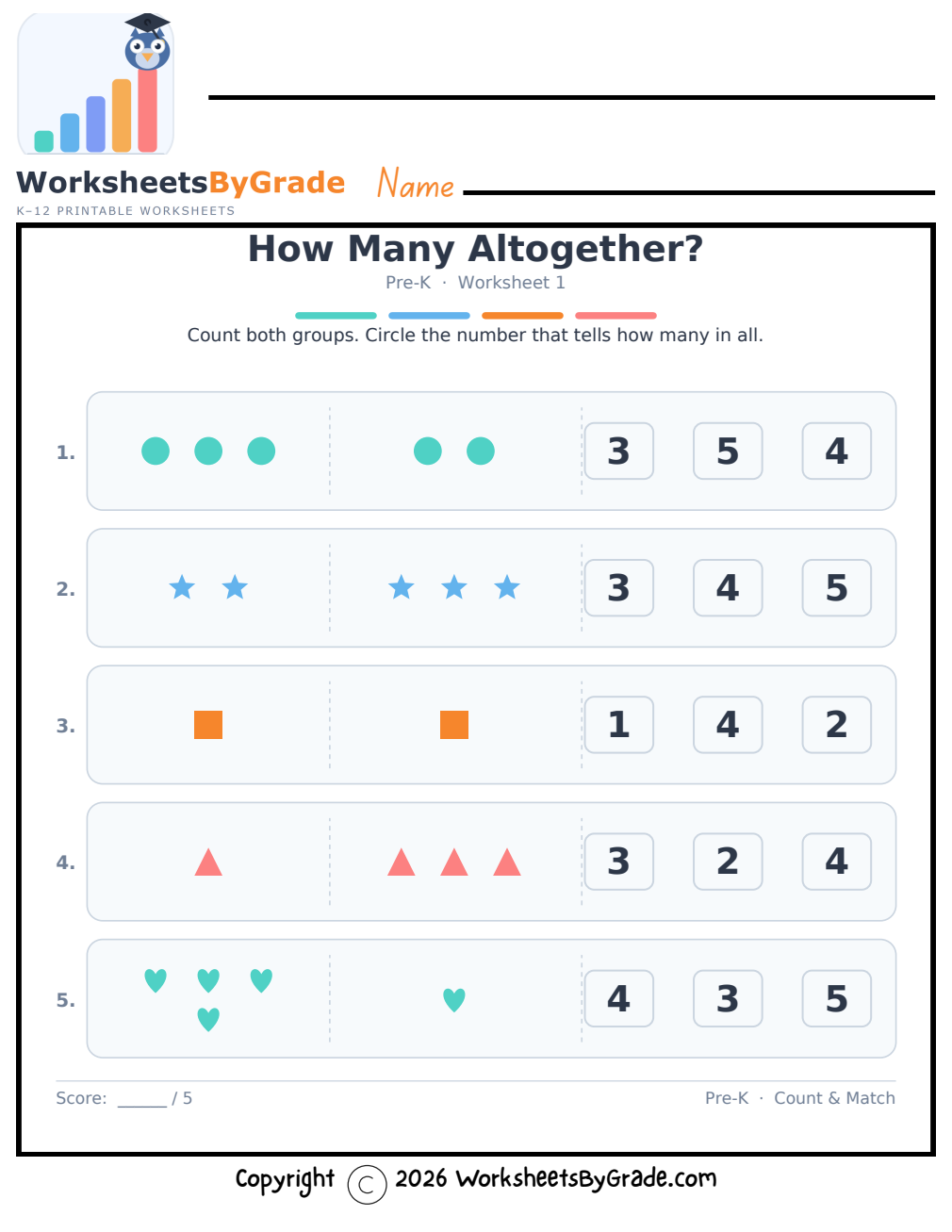 How Many Altogether? — Pre-K Worksheet 1 preview