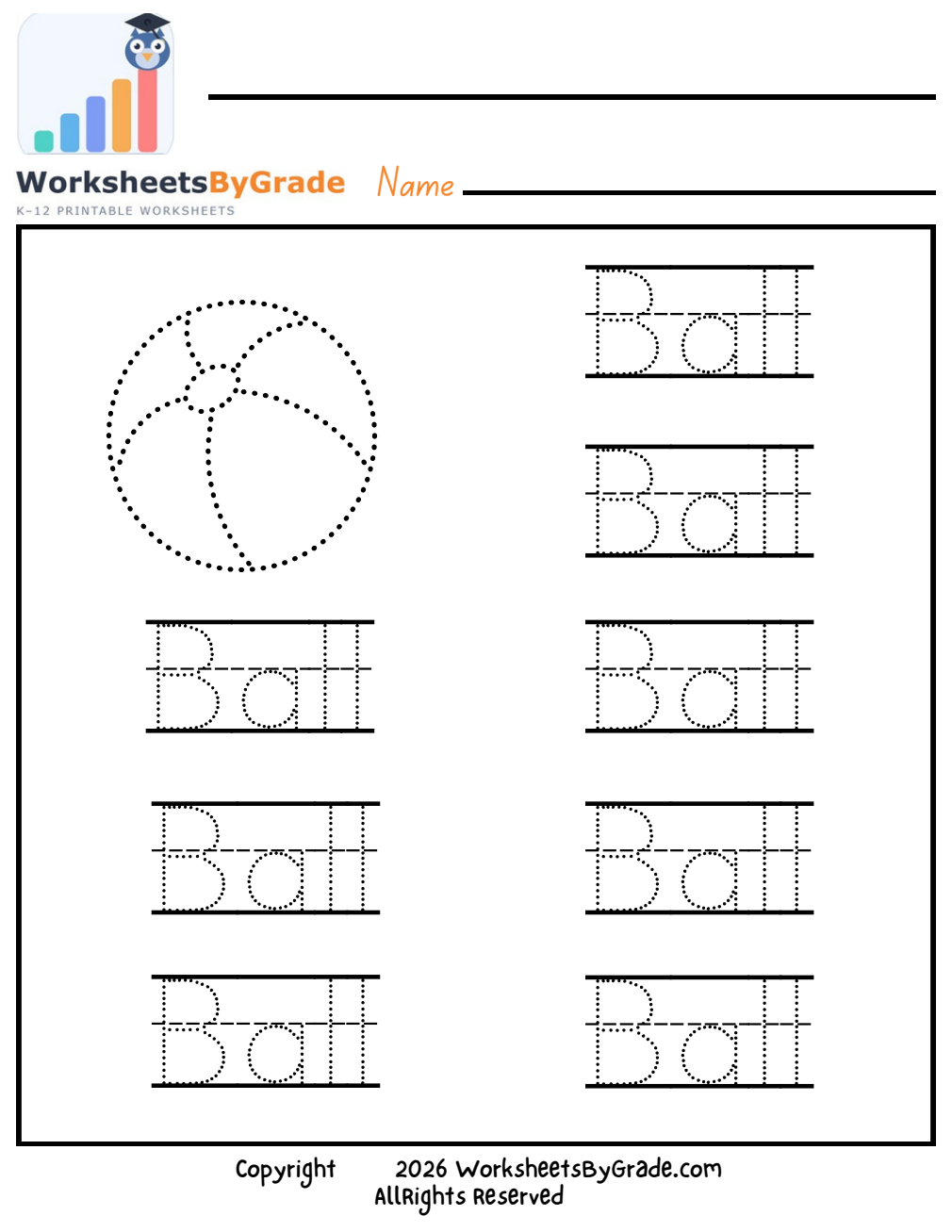Letter Tracing: Ball — Pre-K Worksheet 1 preview