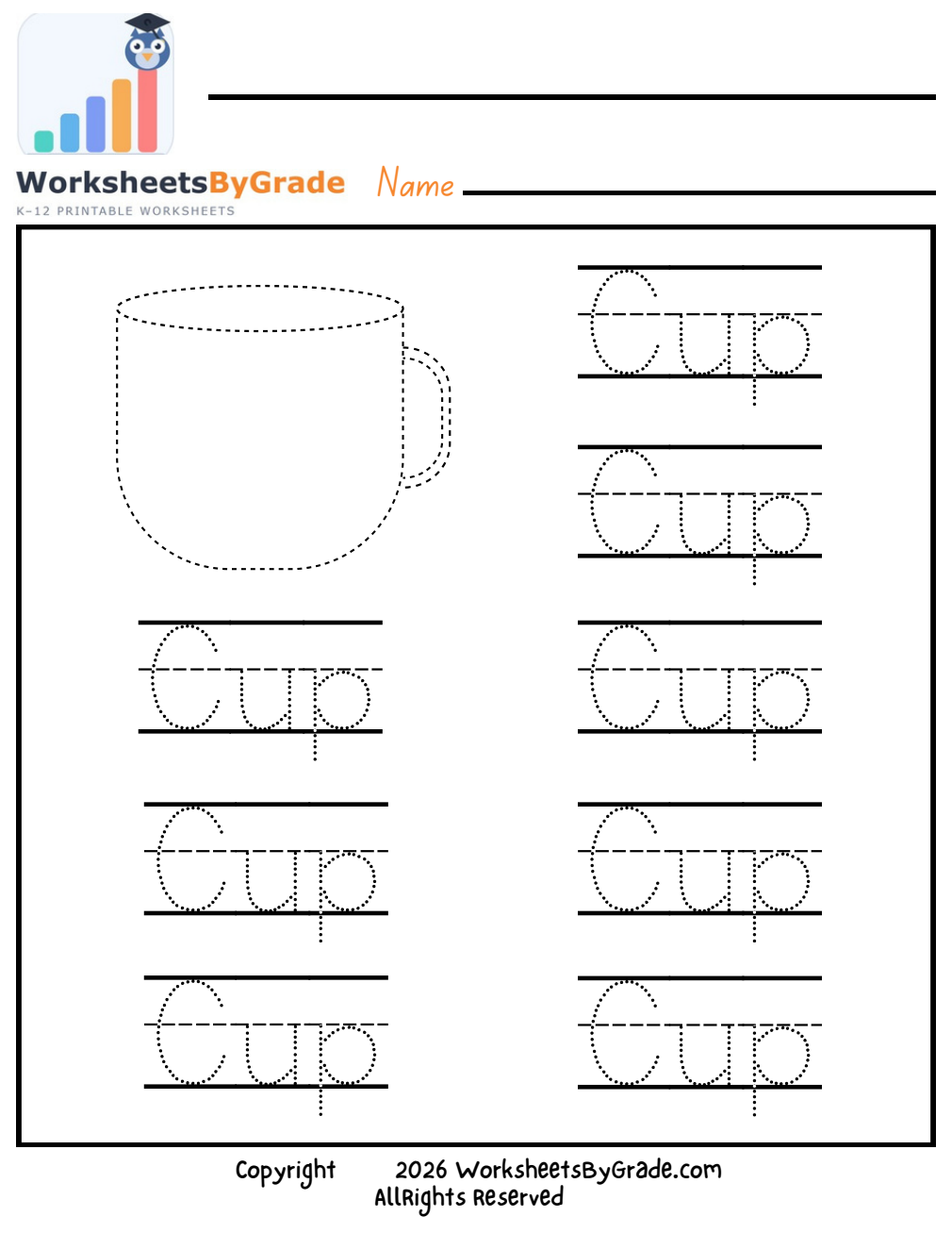 Letter Tracing: Cup — Pre-K Worksheet 1 preview