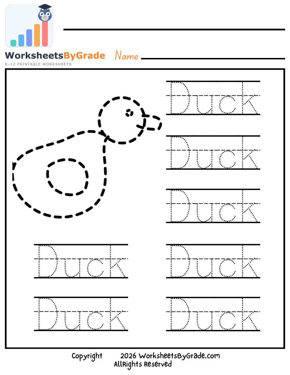 Letter Tracing: Duck — Pre-K Worksheet 1 preview