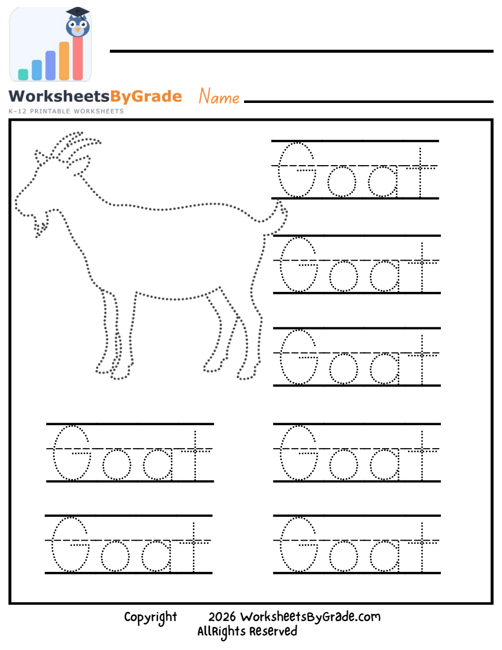 Letter Tracing: Goat — Pre-K Worksheet 1 preview