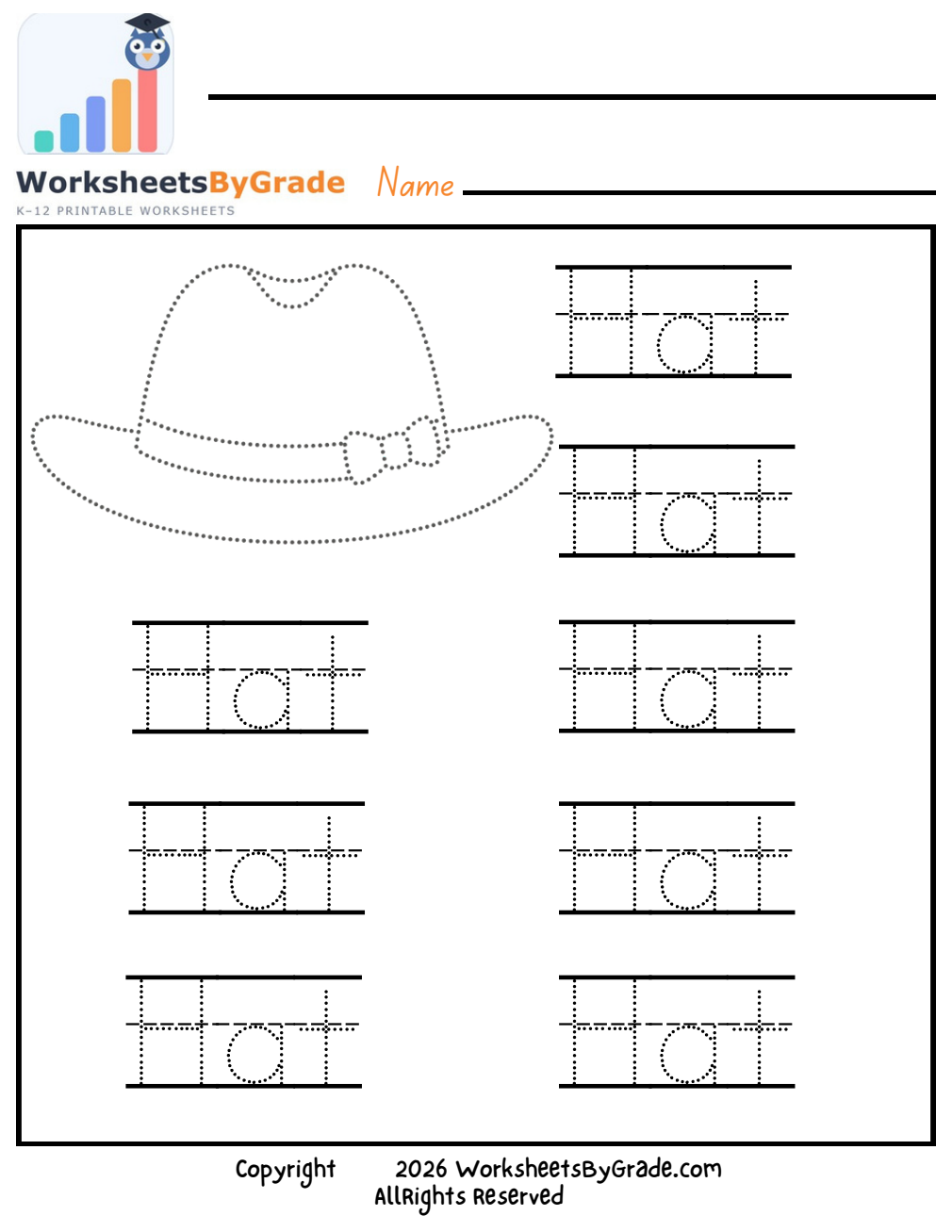 Letter Tracing: Hat — Pre-K Worksheet 1 preview