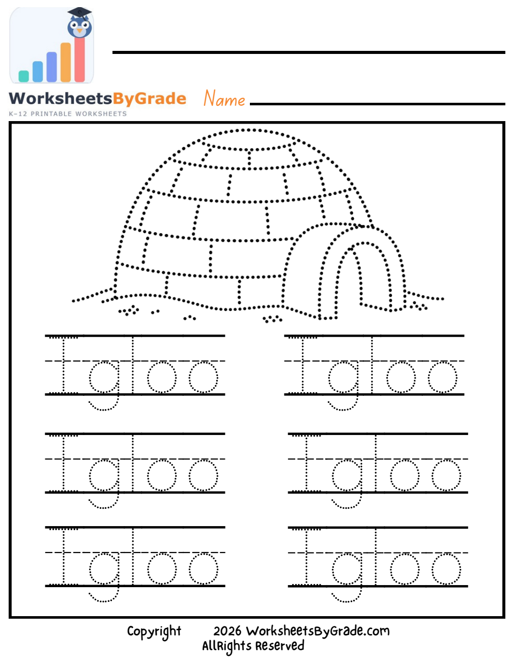 Letter Tracing: Igloo — Pre-K Worksheet 1 preview