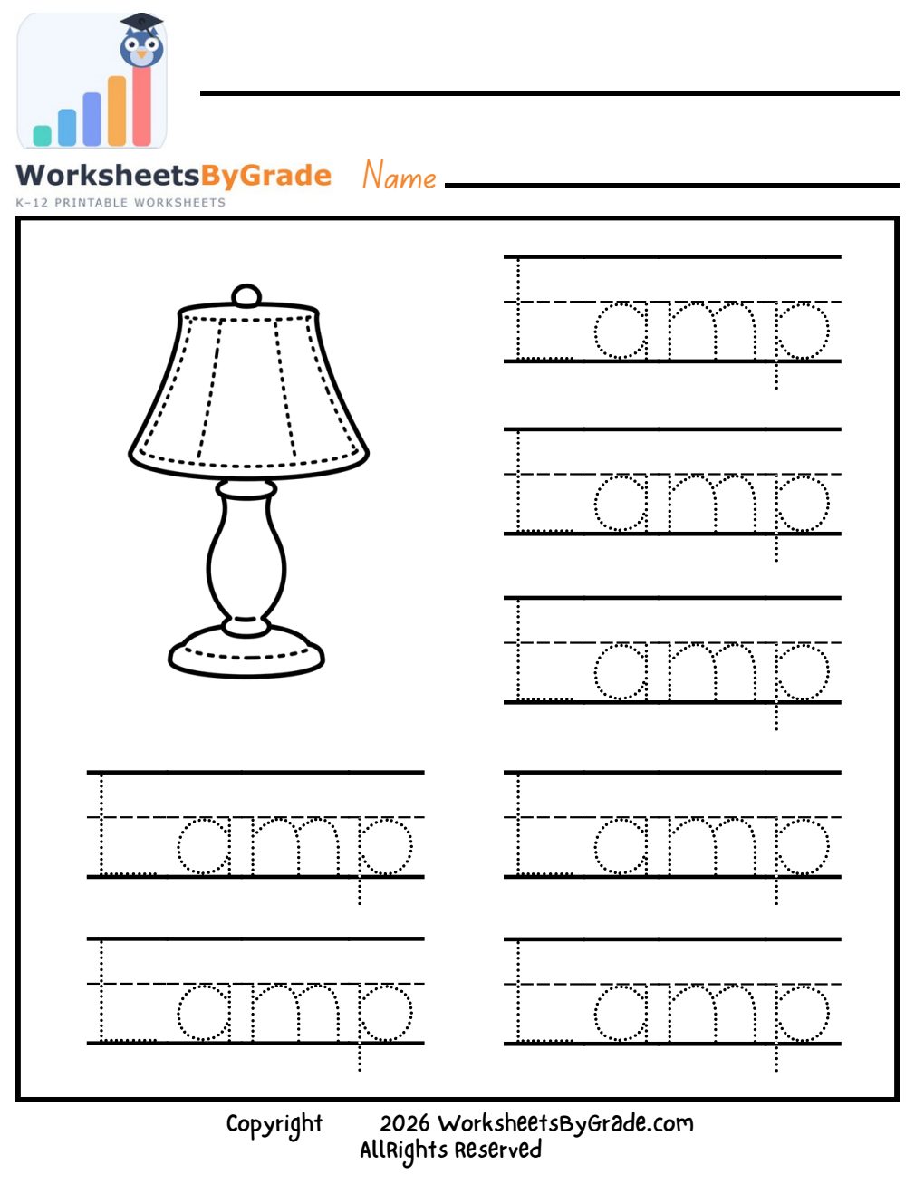 Letter Tracing: Lamp — Pre-K Worksheet 1 preview