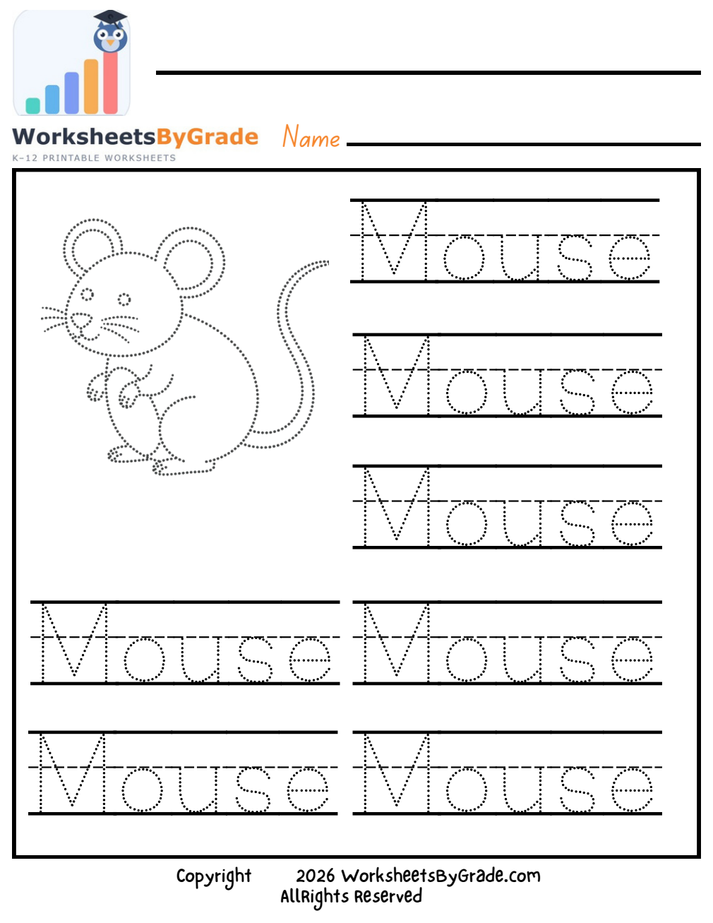 Letter Tracing: Mouse — Pre-K Worksheet 1 preview