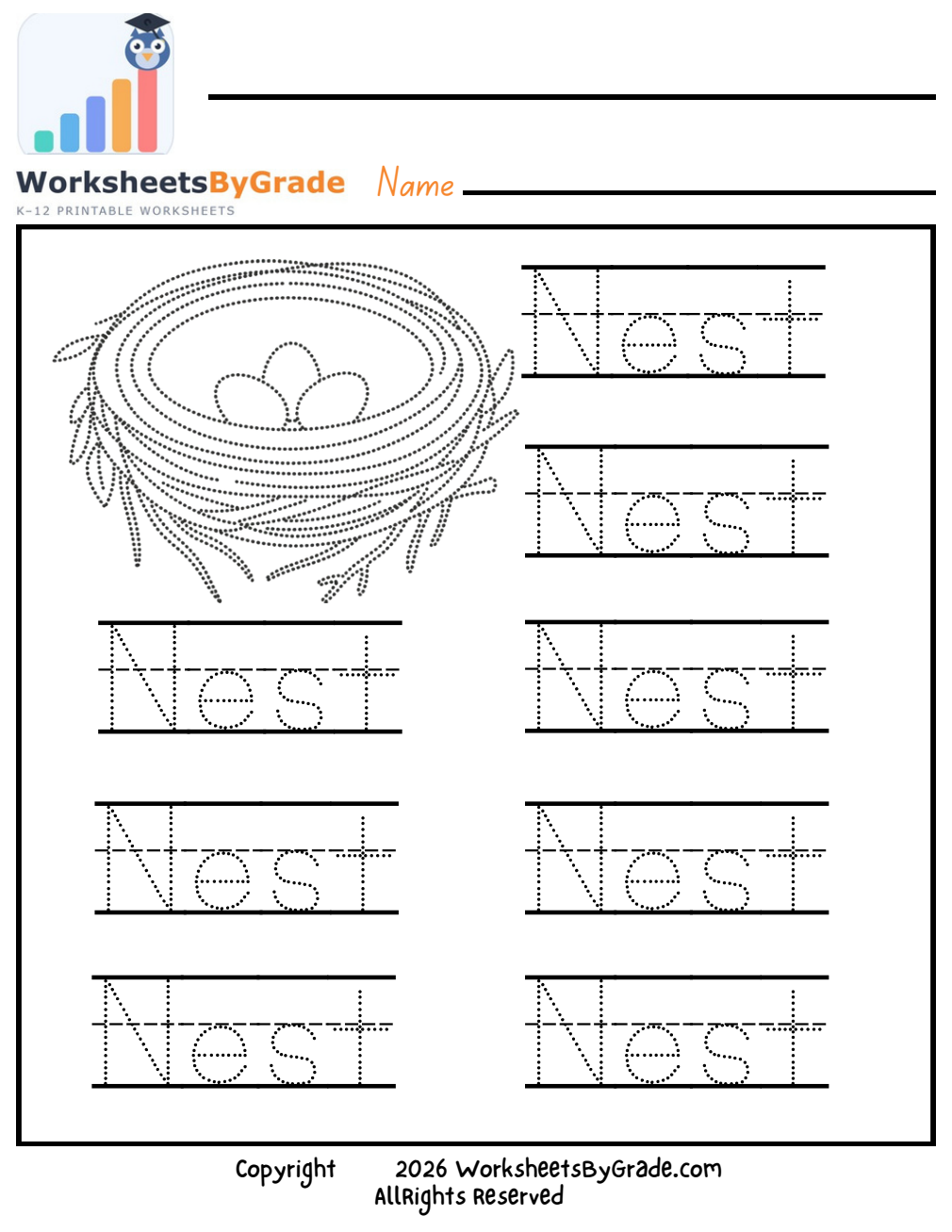 Letter Tracing: Nest — Pre-K Worksheet 1 preview
