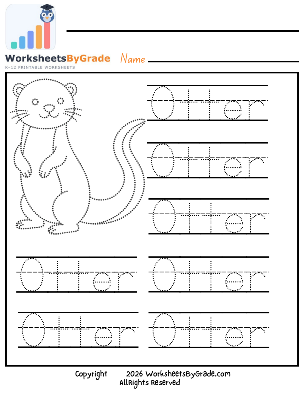 Letter Tracing: Otter — Pre-K Worksheet 1 preview