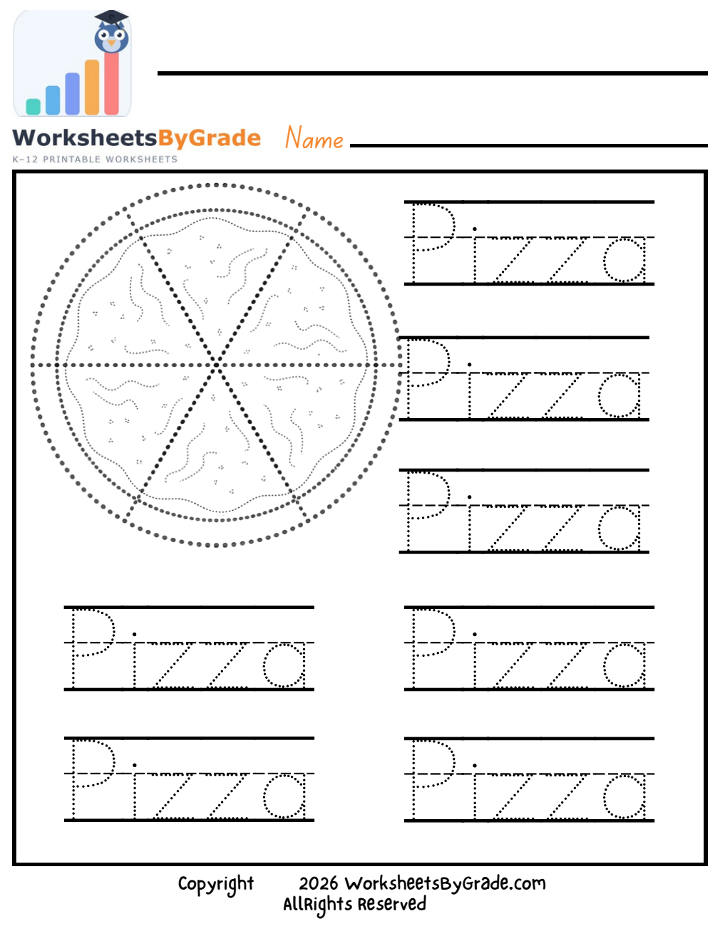 Letter Tracing: Pizza — Pre-K Worksheet 1 preview