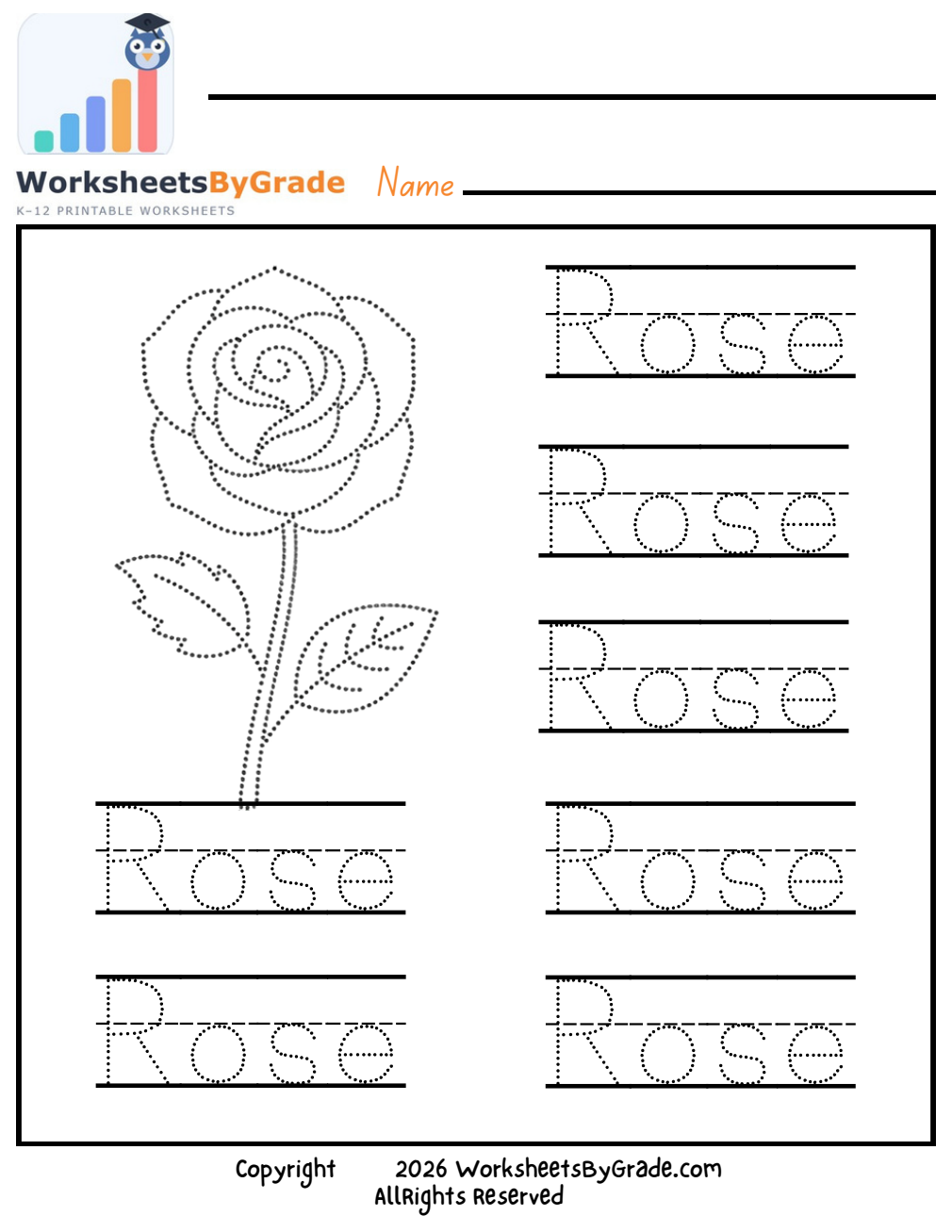 Letter Tracing: Rose — Pre-K Worksheet 1 preview