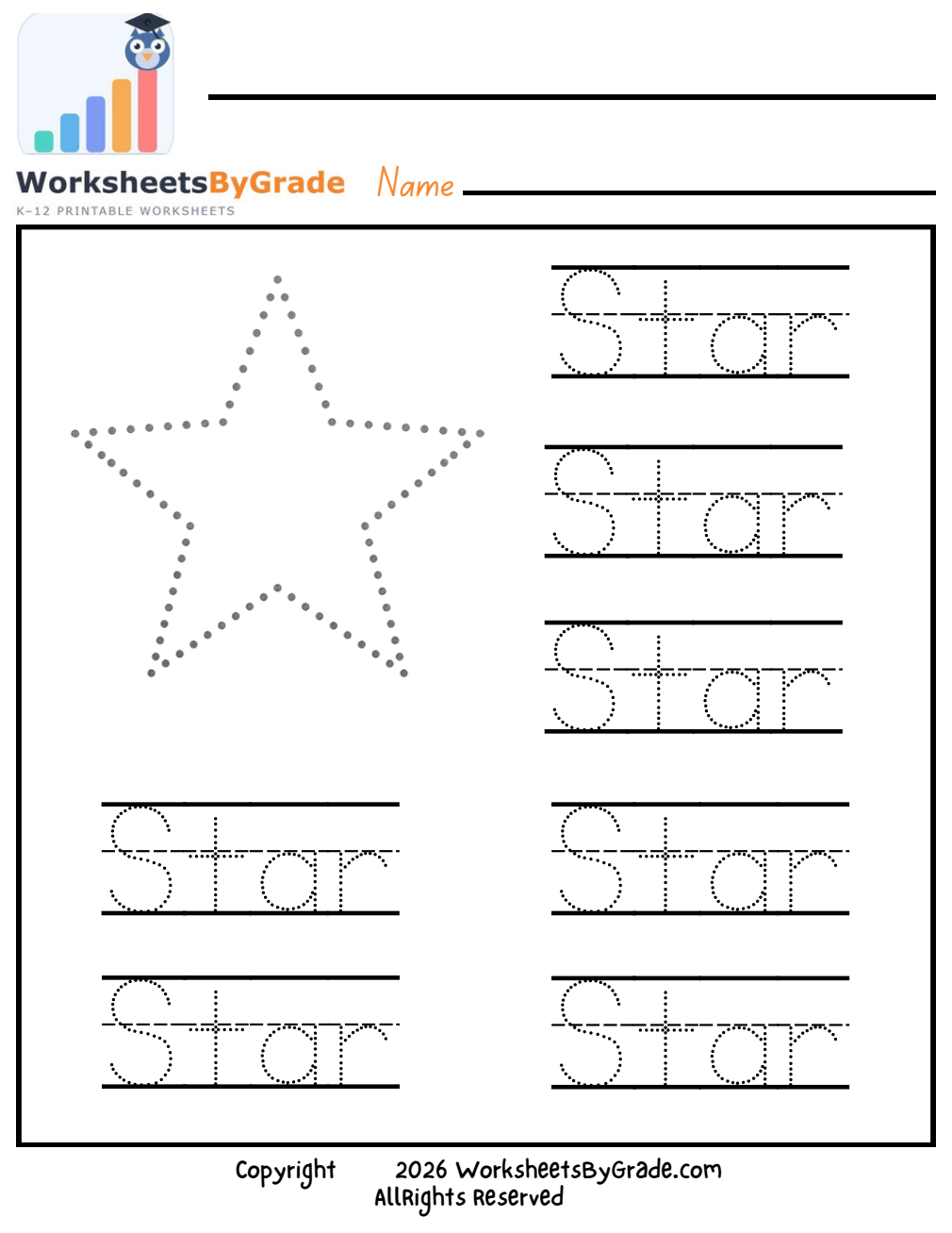 Letter Tracing: Star — Pre-K Worksheet 1 preview