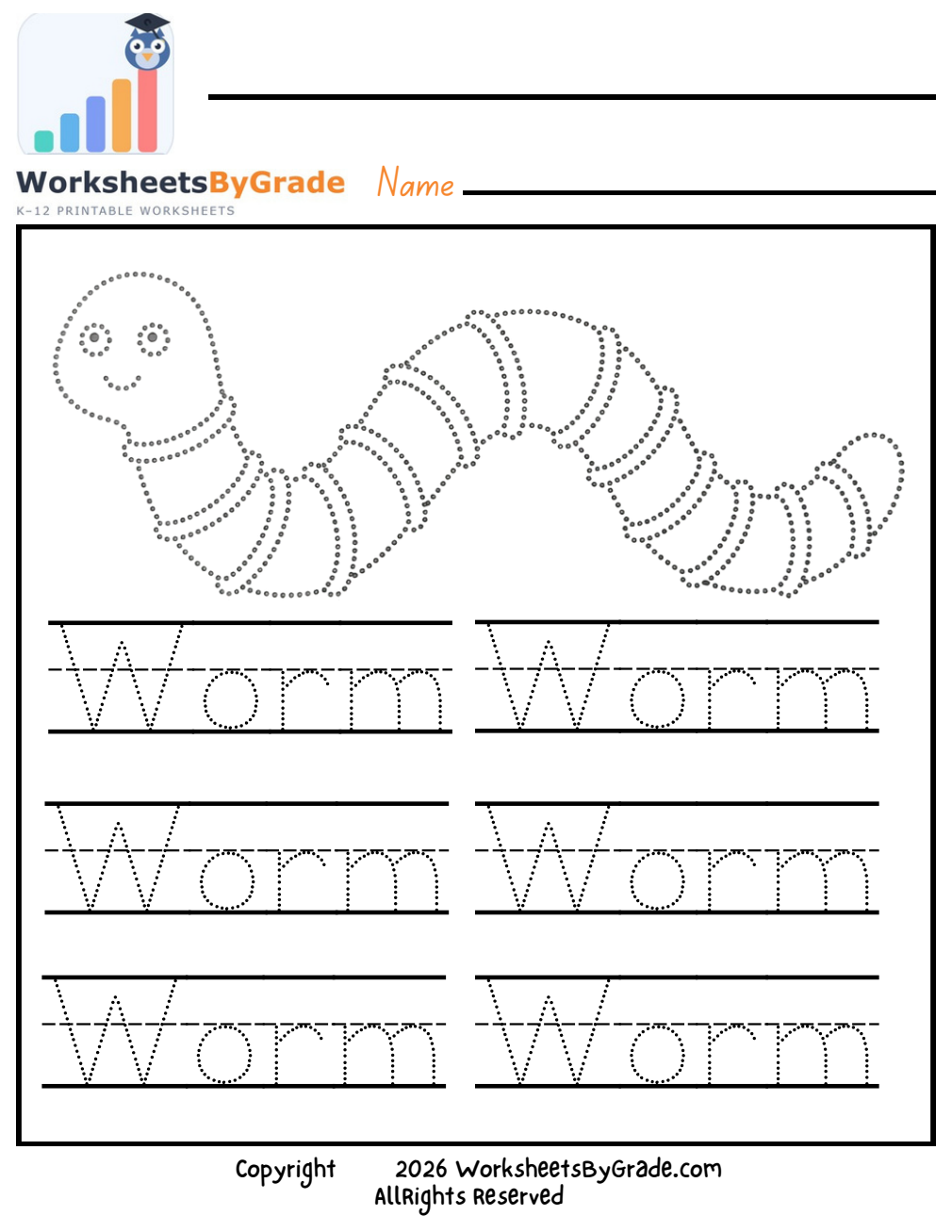 Letter Tracing: Worm — Pre-K Worksheet 1 preview