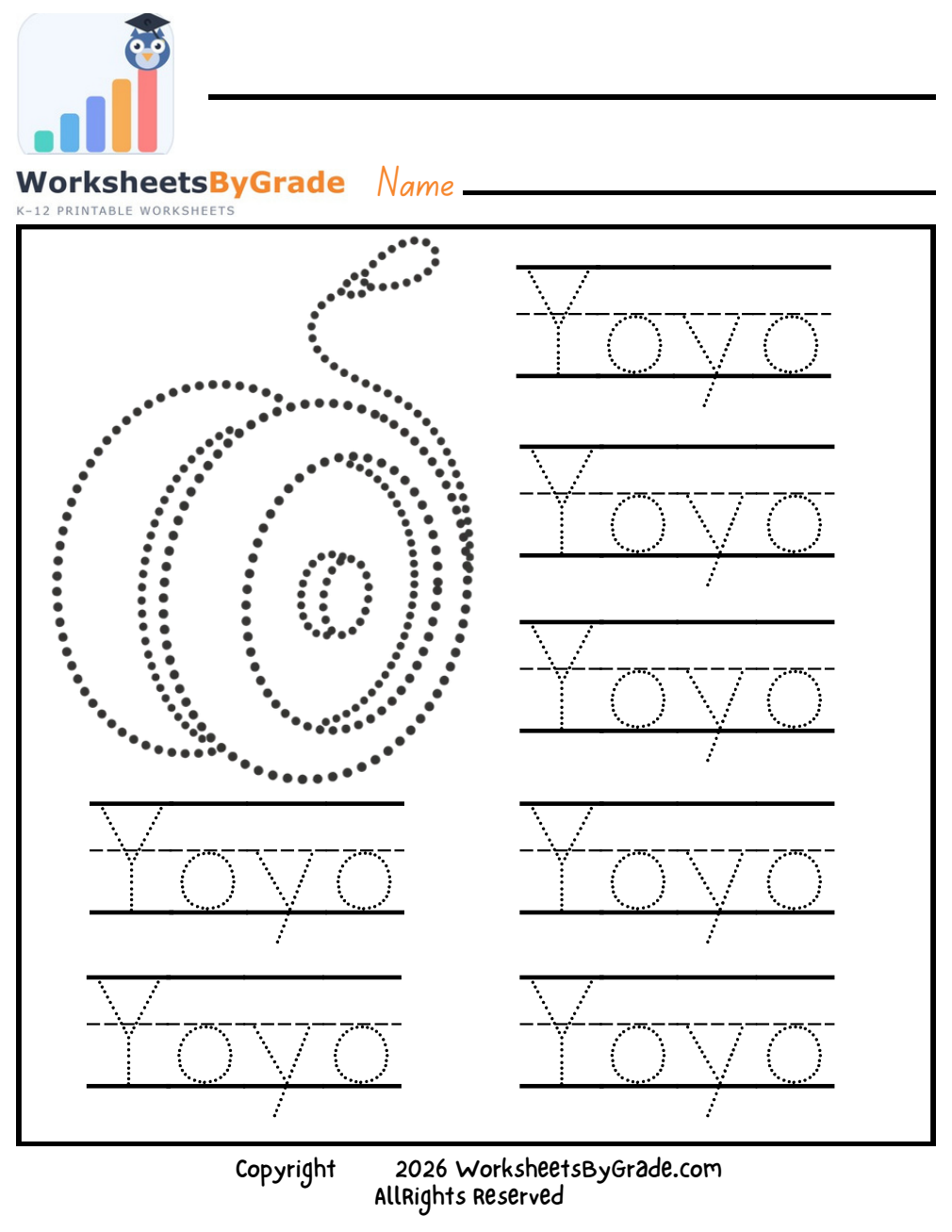 Letter Tracing: YoYO — Pre-K Worksheet 1 preview