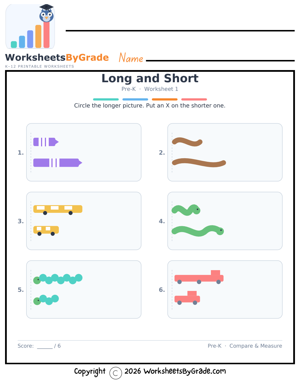 Long and Short — Pre-K Worksheet 1 preview