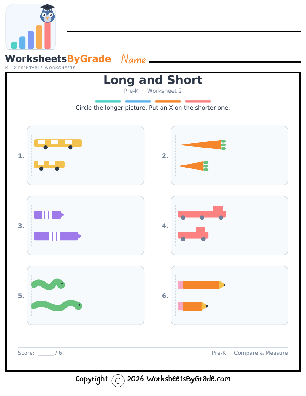 Long and Short — Pre-K Worksheet 2 preview