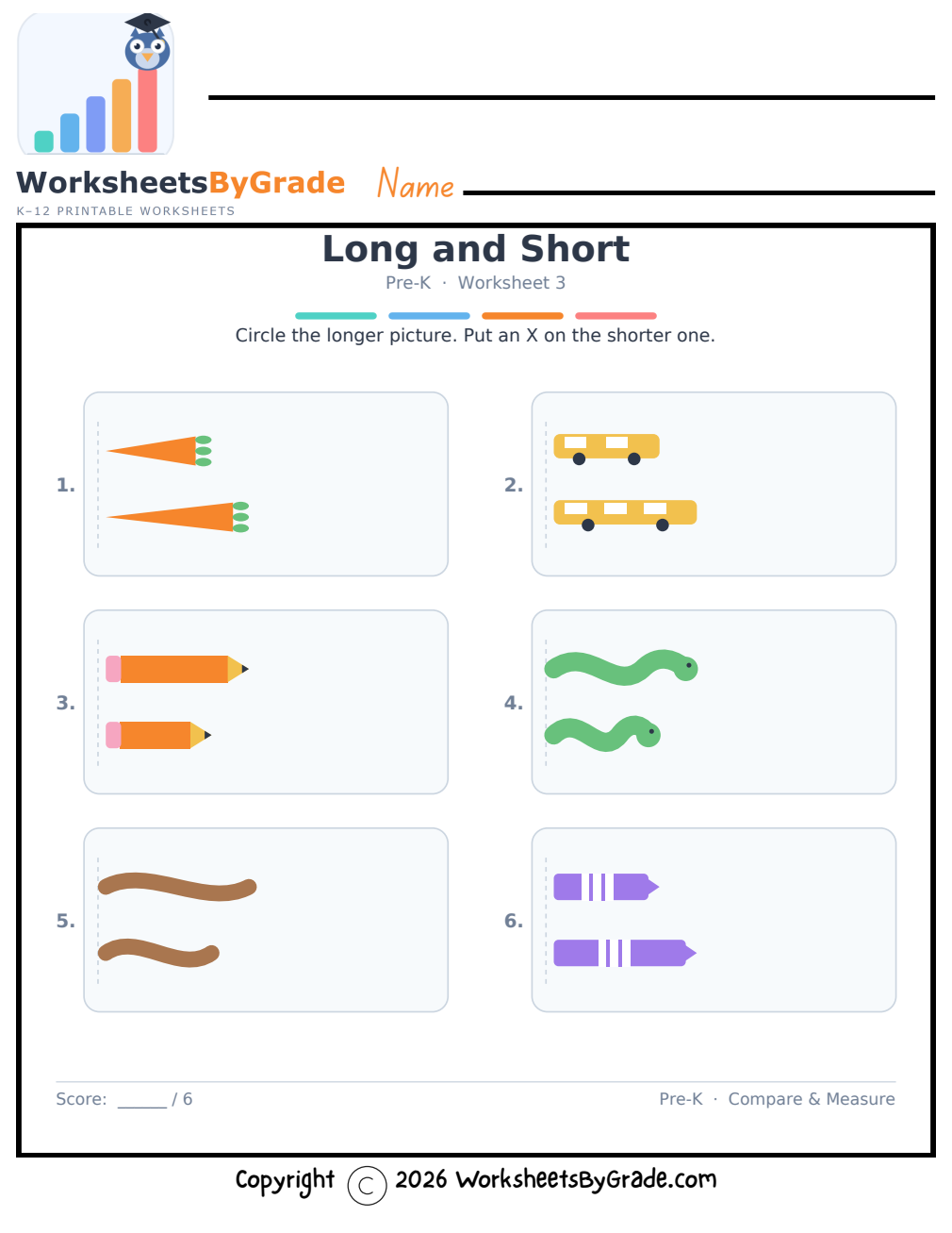 Long and Short — Pre-K Worksheet 3 preview