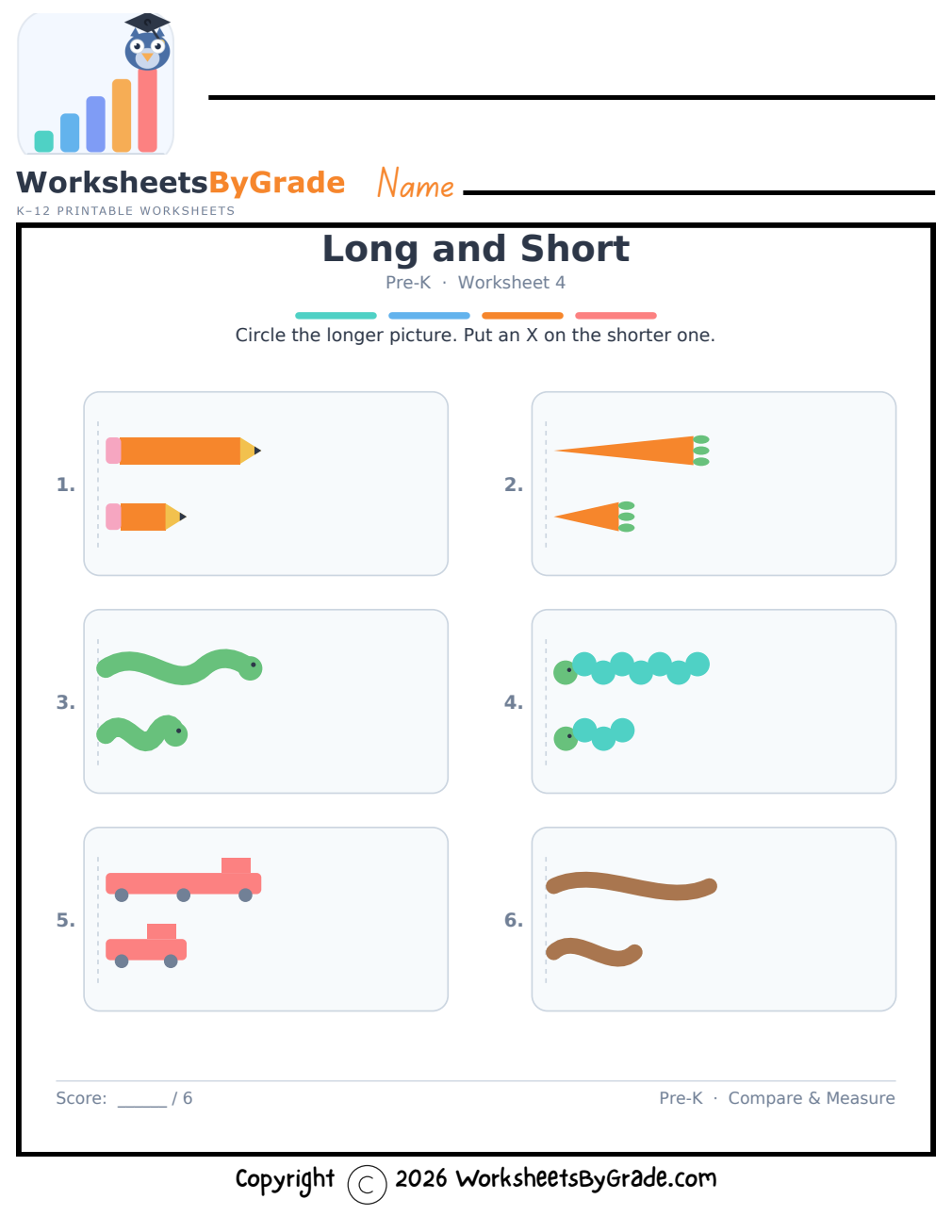 Long and Short — Pre-K Worksheet 4 preview