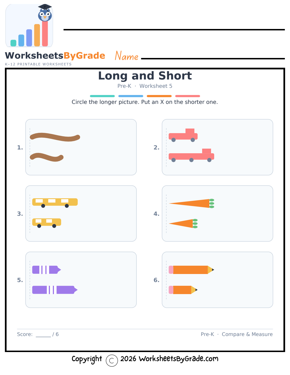 Long and Short — Pre-K Worksheet 5 preview