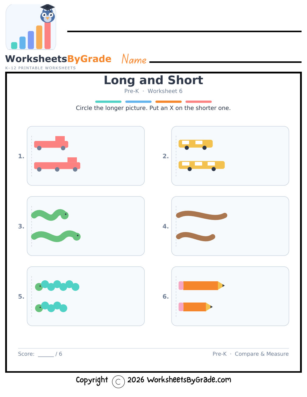 Long and Short — Pre-K Worksheet 6 preview