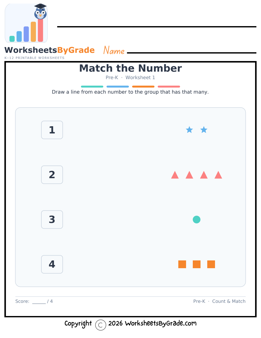 Match the Number — Pre-K Worksheet 1 preview