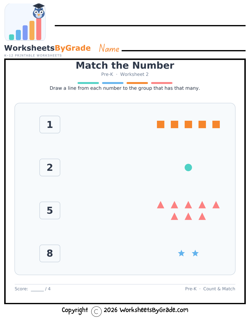 Match the Number — Pre-K Worksheet 2 preview