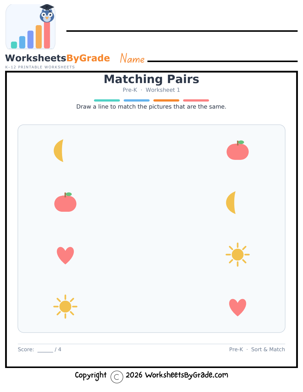Matching Pairs — Pre-K Worksheet 1 preview