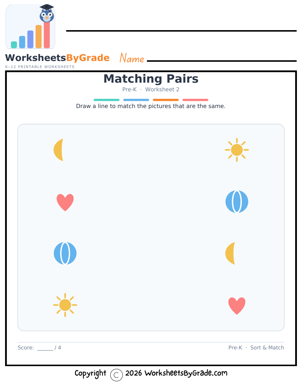 Matching Pairs — Pre-K Worksheet 2 preview