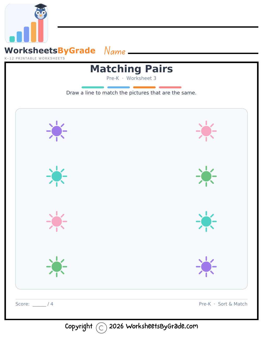 Matching Pairs — Pre-K Worksheet 3 preview